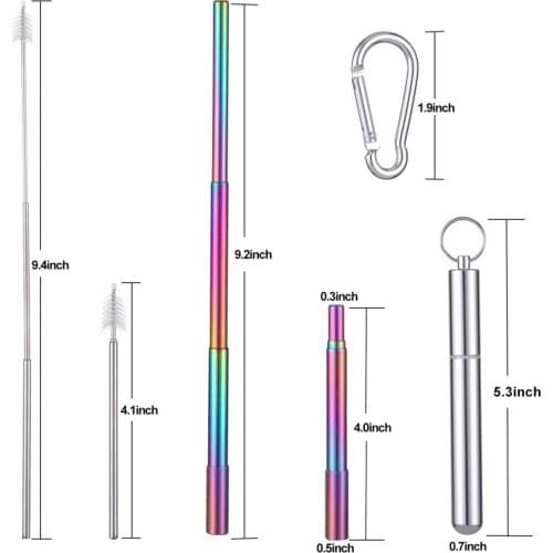 Portable Stainless Steel Telescopic Drinking Straw Travel Reusable with 1 Brush and Carry Case
