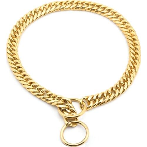 17mm wide Pet Dog Leash 18K Gold Chain Puppy Collar Stainless Steel Dog harness Bulldog Collar Leash For Small Middle Large Dogs