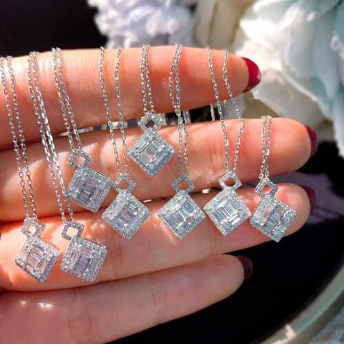 Simple Fashion 925 Sterling Silver AAA Zircon Square Ladies Zircon Pendant Necklace Clavicle Chain Party Ladies Jewelry