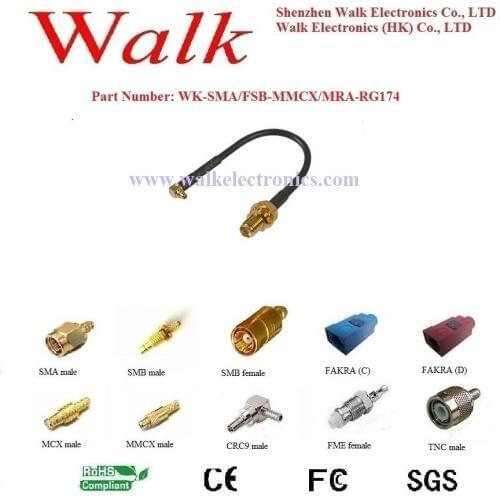 RF cable assembly: SMA female straight bulkhead to MMCX male right angle with RG174 cable