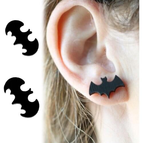 2Pcs Punk Metal Black Bat Earrings Stud Earrings Funny Halloween Jewelry for Men Women Gifts Brincos Jewery Ornaments