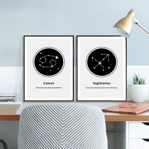 Nordic Canvas Painting 12 Zodiac Signs Horoscope Posters and Prints Wall Art Pictures for Living Room Decoration Home Decor