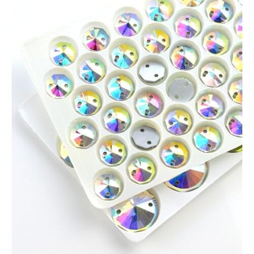 Rhinestones Rivoli transparent AB crystal Flatback 2-hole round DIY clothing QL Crystal Rivoli transparent AB crystal Flatback