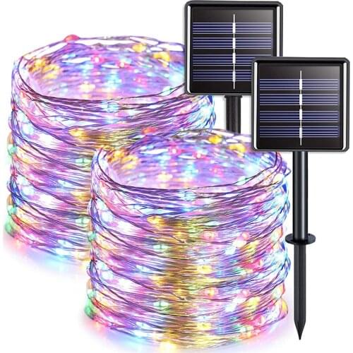 22M 200 LED LED Solar String Lights Sliver Wire Light 8 Modes Starry Fairy Light Holiday Xmas Party Solar Garden Waterproof Lamp