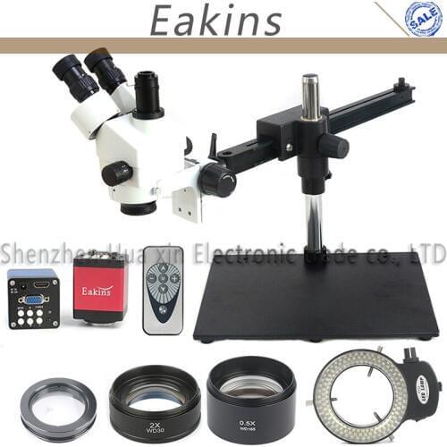 3.5X-90X Continuous Zoom Single Boom Guide Stand Trinocular Stereo Microscope+14MP HDMI VGA Dual Output Microscopio Camera