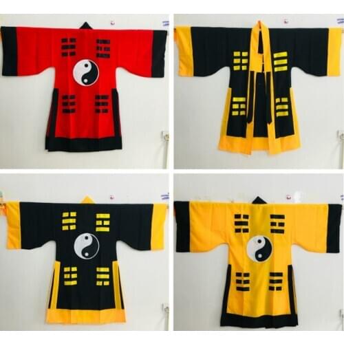 Unisex Taoist priest garment robe suits tai chi sutra clothing taoism gown uniforms Vestment red/yellow/black