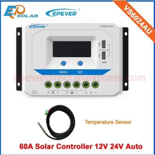 VS6024AU with temperature sensor PWM solar portable solar charge controller free shipping 60A 60amp home system use