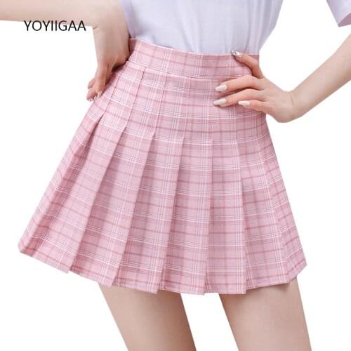 Summer Women Pleated Skirts Harajuku High Waist Woman Plaid Skirt Preppy Style Girl Dance Mini Skirt Casual A-Line Female Skirts