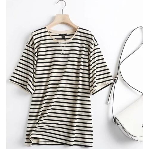 Summer T Shirt Women 2021 Tops Withered England Fashion High Street Vintage Loose Striped Harajuku Tshirt