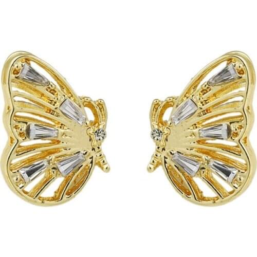 New Design Women Lady Fashion Golden Simple Exquisite Butterfly Earrings Ear Stud Jewelry Pendant Gift For Wedding Party Gift