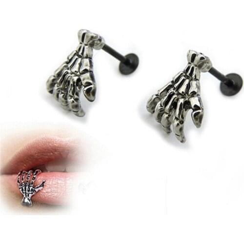 Woman Punk Jewelry Skull Shape Devil Hand Lips Studs Earrings Piercings Accessories Fashion Personality Goth Women Lip Piercing