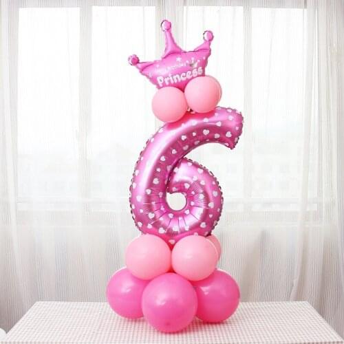 1Set Air Ballon Blue Pink Digital Christmas Festival Number Foil Balloon Boy Girl Birthday Wedding Party Decor Supplies