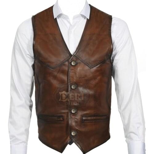 100% Lamb Leather Vest, Brown Leather Vest, Soft Sheepskin Vest, Size: S - M - L - XL - 2 XL - 3 XL - Free Shipping