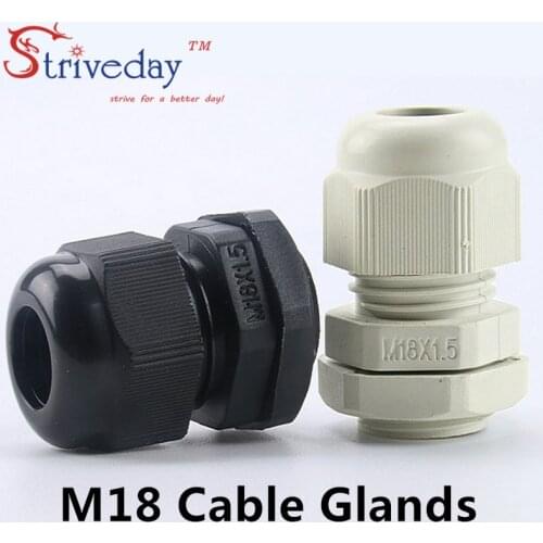 100pcs/lot creamy-white Black M18 Nylon plastic cable gland Wiring Accessories cable connector IP68 waterproof Gland