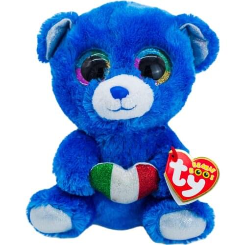 15CM Ty Beanie Big Eyes Cute Blue Panda with Colored eyes Holding A Peach Heart Plush Toy Stuffed Bear Doll Child Birthday Gift