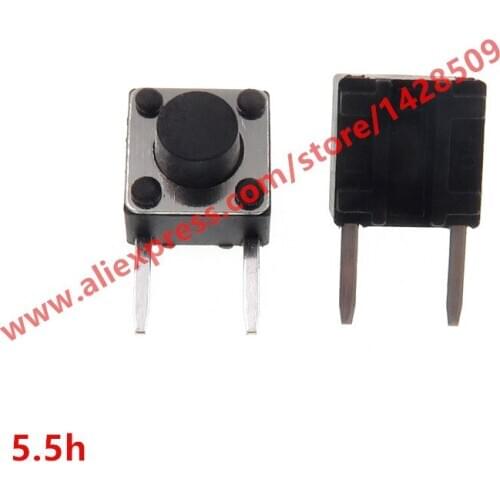 200PCS/LOT 6X6mm (Side Two Pin DIP) 5.5mm Black Mini Push Button Momentary Tact Button Switch Copper