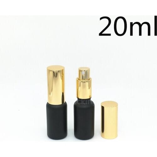 Free Shipping 500pcs 20ml black Frosted glass bottle with gold aluminum sprayer,20cc Essential Oil Spray perfume bottle