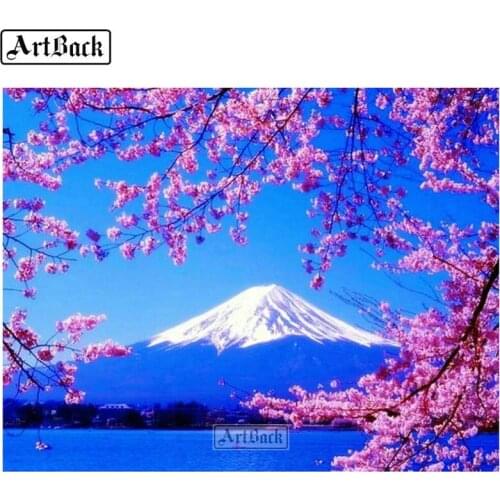 5d diy diamond painting Mount Fuji landscape full square & round diamond art Japanese cherry blossom view 3d diamond mosaic