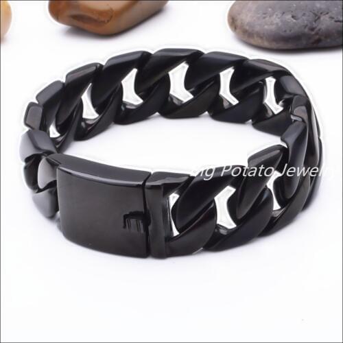 8.66"*24mm 134g Huge Heavy 316L Stainless Steel Classic Black Curb Cuban Chain Mens Bracelet Bangle Fashion Jewelry Top Quality