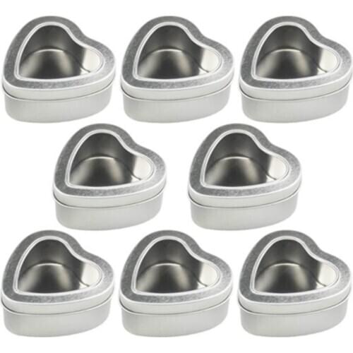 8-pack Empty Heart Shaped Silver Metal Tins With Clear Window For Candle Making, Candies, Gifts & Treasures