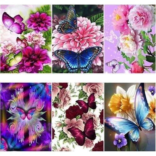 DIY 5D Diamond Painting Flower Butterfly Full Round Drill Diamond Embroidery Mosaic Cross Stitch Kits Rhinestone Gift Decor Home