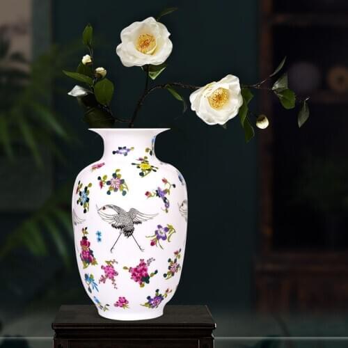 Antique Jingdezhen Luminous Vase With Flowers and Bird Patterns Ceramic Table Vase Porcelain Decorative Vase
