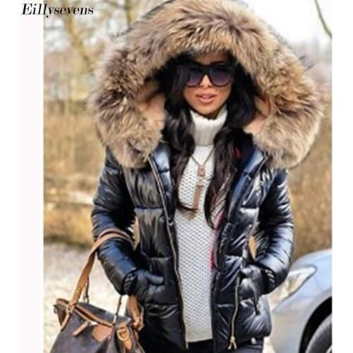 Shiny Overcoat Rock Parka Women Winter Coats Cotton Hot Fur Hooded Jackets Women Thick Warm Winter Parkas Female Overcoat Coat