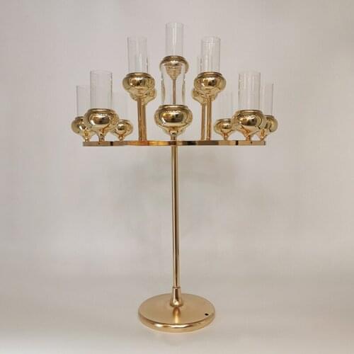 Shiny Gold Circle Cup Candelabrum 13 Heads Pillar Column Candle Stand Metal Candelabra For Wedding Birthday Centerpieces Rack