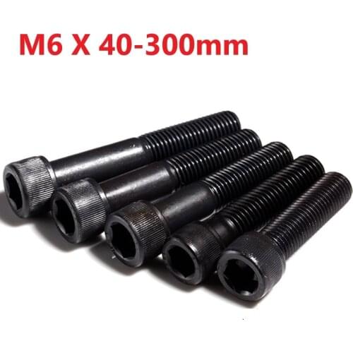 M6 Half Tooth Bolt 12.9 Grade Alloy Steel Black Hexgon Socket Screw 6mm x 40 45 50 60 280 290 300mm Extended Black Hex Screws