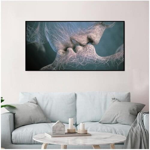 Black Love Kiss Canvas Family Bedroom Living Room Decoration Wall Art Painting Abstract Print Poster Picture