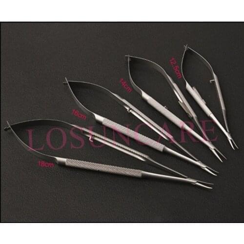 Stainless Steel Ophthalmology Instrument Needle Holder Cosmetic Clamp Tweezers Surgery Tools Straight Curved Bend head with Lock
