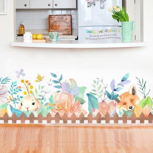 DIY 30*174CM Cartoon Animal Wall Sticker Flower Skirting Line Decoration Picture Paintings for Living Room Bedroom Poster