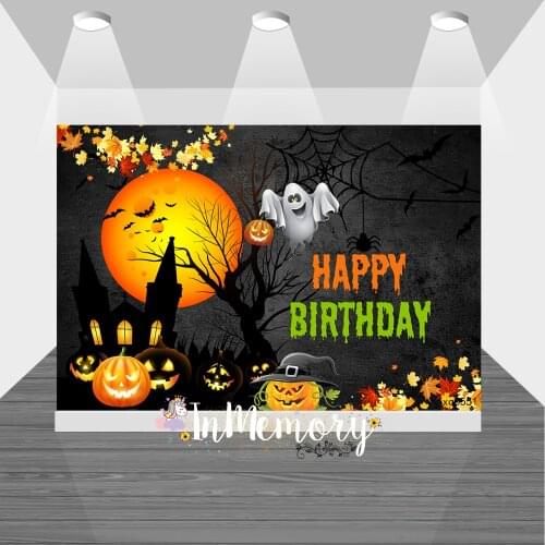 Halloween Photography Backdrop Photo Studio Haunted House Glowing Pumpkin Lantern Child Birthday Portrait Background Decoration