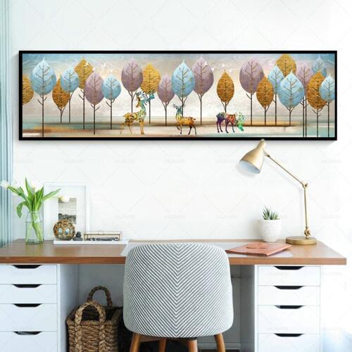 Golden Tree Green Plant Painting Nordic Style Poster And Print Wall Art Canvas Picture For Living Room Abstract Home Decor