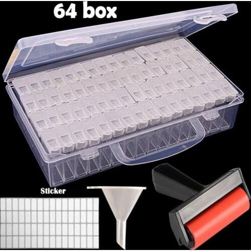 64 Grids Diamond Painting Storage Box with Portable Bead Storage Container 5d Diamond Embroidery Accessories Tools