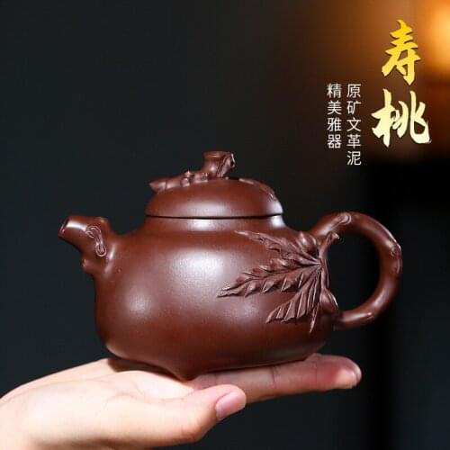 Cultural revolution all hand big article 400 cc peach teapot Shang Weiping heap of Chinese style hand painted