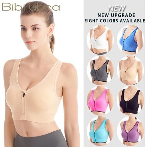 Hot Women Zipper Push Up Sports Padded Bras Vest Fitness Athletic Running Yoga Bh Sport Tops Shockproof Breathable Gym Underwear