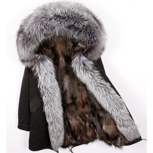 MAO MAO KONG 2020 natural fox fur liner long outerwear winter jacket raccoon fur lining big real fox fur collar coat parkas