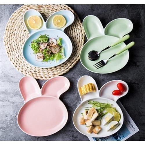 Cute Rabbit Wheat Baby Bowl Cartoon Children Tableware Wheat Straw Kids Dinner Plate Divided Baby Infant Training Bowl Dishes