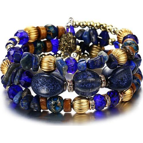 New 12 Color Natural Stone Beads Multilayer Winding Bracelet For Women Exaggerated Bohemia Beaded Bracelet & Bangle Jewelry Gift