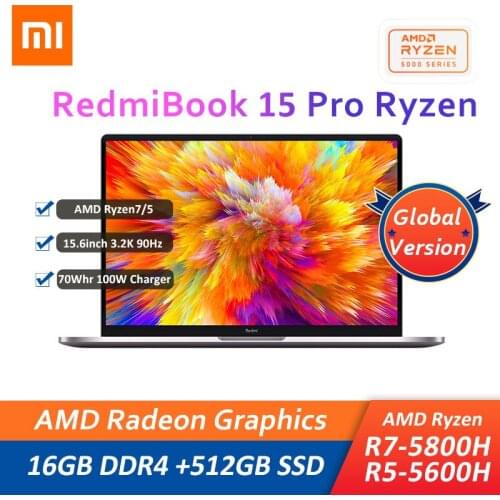 2021 Xiaomi RedmiBook Pro 15 Laptop Ryzen 7 5800H / Ryzen 5 5600H 16GB DDR4 + 512GB SSD 15.6 Inch 3.2K 90Hz FHD Notebook Win10