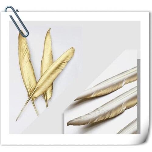 New !100pcs 25-30cm/12-14'' Single side Golden/White Goose Feathers goose Feather plumes for costum Wedding/party/ Decorations