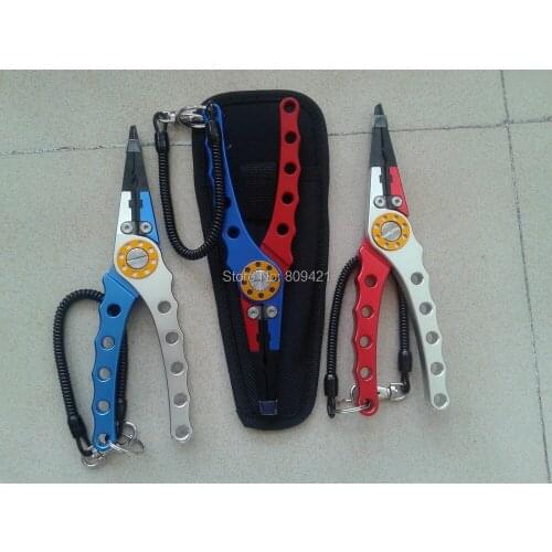 WholeSale 12pcs/lot 7" Aluminum Fishing Pliers Scissors Line Cutter Bent Nose Fishing Tool with Carring bags pouches 3 Color