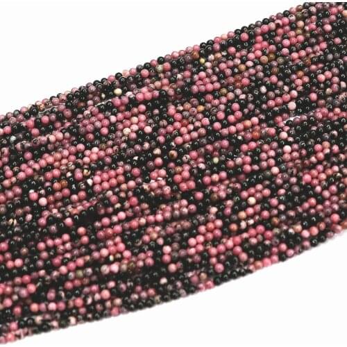 Natural rhodochrosite black Veins stone 2mm 3mm new trendy round loose beads making elegant Jewelry B395