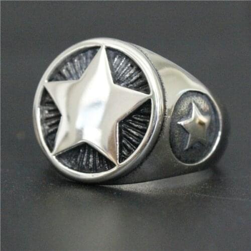Drop Ship Size 7~13 Fashion Cocktail Cool Star Ring 316L Stainless Steel Jewelry 4 Colors Star Biker Ring