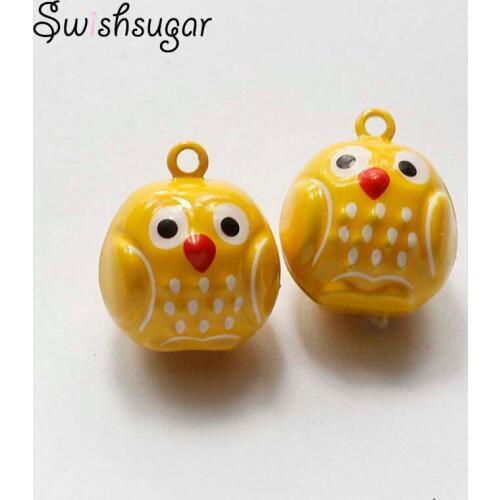 Yellow Color Printing Owl Cartoon Animal Bell Festival Party Halloween Christmas Charms Decoration