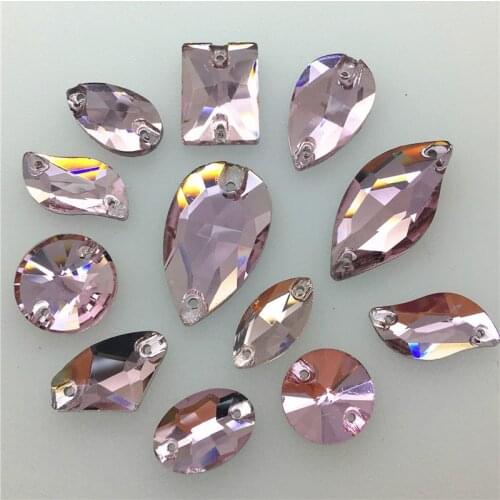 TopStone Hot Pink Glass Crystal Sew On Stone Drop Round Rectangle Square Mix Shape Lt Rose Glass Rhinestones For Clothing bags