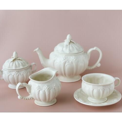 Wedding European retro cream berry leaves three dimensional flower teapot coffee cup milk sugar pot