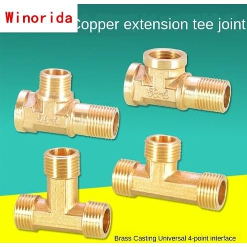 1/2 IN Extension Tee Copper Three Outer Teeth Extension Copper Tee Joint 1/2 DN15 Internal and External Thread Accessories