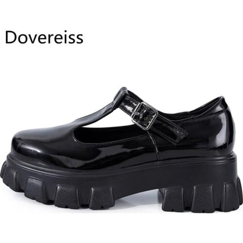 Dovereiss Fashion Spring Womens Shoes Pure color Round toe Buckle Block heels Thick bBottom Consice Pumps 34-42